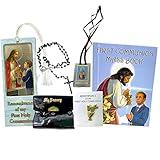 First Communion Boys Gift Set with Rosary, Scapular, Pin, Prayer Beads Pouch and Mass Book (Blue)