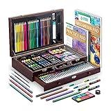 Norberg & Linden 144-Piece Art Set in Wooden Box with Drawer - Art Set for Adults, Teens, Kids - Premium Art Supplies - Includes Watercolors, Oil Pastels, Crayons, & More