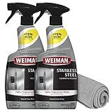 Weiman Stainless Steel Cleaner and Polish - Protects Appliances from Fingerprints, Leaves a Streak-Free Shine for Refrigerator, Dishwasher, Oven, Grill, 2 Pack With Microfiber Cloth