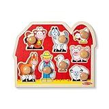 Melissa & Doug Farm Animals Jumbo Knob Wooden Puzzle Wooden Peg Chunky Baby Puzzle, Preschoool Learning, Knob Board For Toddlers Ages 1+