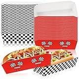 Yeaqee 50 Pcs 7" Racing Car Hot Dog Trays Racing Car Disposable Checkered Paper Trays Nacho Boats Game Day Serveware Bulk Race Themed Food Tray Snack Party Baskets Supplies for Concession Picnic