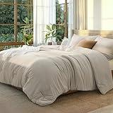 Bedsure Queen Size Comforter Set, Beige Soft Prewashed Bedding for All Seasons, 3 Pieces GentleSoft™ Warm Down Alternative Bed Set, 1 Lightweight Comforter (90"x90") and 2 Pillowcases (20"x26")