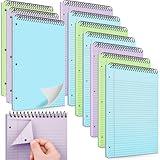 MotiMind 10 Packs 8.5 x 11 in Top Bound Spiral Notebook 3 Hole Punched Legal Pads with Lined Page, 50 Sheets Per Pad, Hard Cardboard Paper College Ruled Notepad for Office School (Green,Blue,Purple)