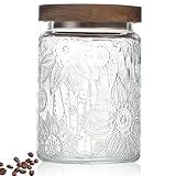 24 OZ Airtight Glass Storage Jar with Bamboo Lid - Vintage Glass Jar Vintage Food Containers Canisters Set for Kitchen Counter & Pantry - Ideal for Sugar, Flour, Coffee, Tea, Candy, Oats, Cereal