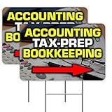 Vista Products Accounting Tax-Prep Bookkeeping Arrow 2 Pack Double-Sided Yard Signs 16" x 24" with Metal Stakes (Made in the USA)