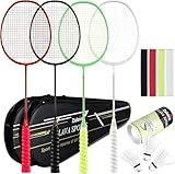 Zalava Badminton Racquets Set Professional Badminton Rackets Lightweight,4 Pack Carbon Fiber, 3 Feather Shuttlecocks, 2 Protect Case, 4 Overgrip,for Beginners,Advanced Players (2U/4Pack Colorful)