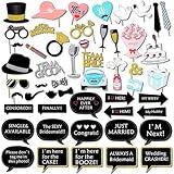 52 PCS Wedding Photo Booth Props Kit, Fun Bridal Shower Photo Booth Props, DIY Photoshoot Weeding Party Selfie Accessories, Silly Group Picture Favors for Wedding Reception or Anniversary