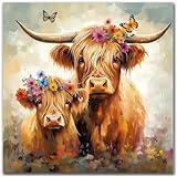 igoodom Diamond Art Kits for Adults, Cow Diamond Art Kits, Full Drill Round Highland Cow Diamond Painting Kits, DIY Gem Art and Crafts for Home Wall Decor Gift 14x14inch