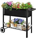 Fiwithy Raised Garden Bed with Legs for Outdoor Plants, Standing Elevated Planter Box Cart on Wheels for Vegetables Flower Herb Patio, Black