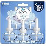 Glade PlugIns Refills Air Freshener, Scented and Essential Oils for Home and Bathroom, Clean Linen, 3.35 Fl Oz, 5 Count