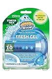 Scrubbing Bubbles Fresh Gel Toilet Bowl Cleaning Stamps, Helps Keep Toilet Clean and Helps Prevent Limescale & Rings, Rainshower Scent, 1 Dispenser with 6 Fresh Gel Stamps