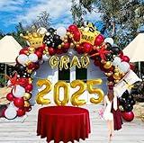Red Themed Graduation Balloon Garland Arch Kit with foil Balloons for School students graduate class of 2025 Prom Party Decorations (Red black white gold)