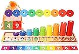 TOWO Wooden Stacking Rings and Counting Games with 45 Rings Number Blocks- Counting Ring Stacker-Wooden Sorting Counting Toy for 3 Years Old Kids Maths Learning Montessori Materials