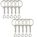Key Ring with Chain and Open Jump Rings 1 inch, 50 Pack