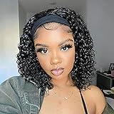 Aiterina Headband Wig Deep Wave 12 Inch Human Hair Headband Wig Curly hair Glueless Human Hair Wigs Machine Made No Lace deep Curly Headband Wigs Natural color