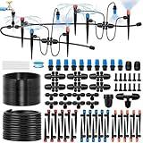 230FT Drip Irrigation System for Garden with 40 Nozzles & Emitters, Ponds Water Feature Kit with 1/2" & 1/4" Tube and Barbed Fittings - Adjustable Sprinklers Kit for Greenhouse, Lawn, Raised Bed