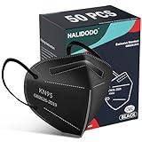 HALIDODO 50 Packs KN95 Face Mask, Disposable 5-Ply Breathable & Comfortable Filter Safety Mask with Elastic Ear loop and Nose Bridge Clip (Black)