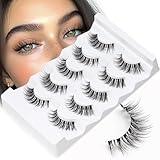 Veleasha Lashes Wispy False Eyelashes 100% Handmade Eyelashes Natural Look Fake Lashes Lightweight Lashes with Soft Clear Band 5 Pairs Pack (G2)