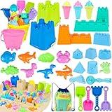 REZUCREY Beach Toys for Kids Toddlers, Sand Castle Toys with 4 Sand Bucket and Shovels, Mesh Bag & Molds, Ice Cream Travel Sandbox for Beach Sandbox for Toddlers Kids Baby Boys Girls Age 3-10