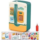 Kitchen Toys Fridge Refrigerator with Ice Dispenser Pretend Play Appliance for Kids, Play Kitchen Set with Kitchen Playset Accessories for Boys & Girls Music and Light