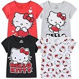 Hello Kitty Sanrio Girls 4 Pack Short Sleeve T-Shirt for Little and Big Kids
