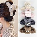 4Pcs Fuzzy Plush Hair Claw Clips, 5.5 Inch Large Multicolor Cute Fluffy Hair Claw Must Haves Hair Accessories In Winter Faux Fur Hair Catch for Women and Girls (Apricot/Light Pink/Blue/Brown)