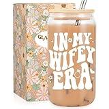 Fairy's Gift Wifey Era Cup, Wedding, Bride Gifts for Her, Bridal Shower, Engagement Gifts for Women, Couples, 16 oz Coffee Glass Cups w/Lids Straws, Bachelorette Presents for Bride to be, Future Mrs