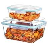 Vtopmart 220oz & 76.4oz Extra Large Glass Storage Containers Set, Meal Prep Food Container Sets with Snap Airtight Lids for Roasting Turkey, Chicken, Baking Casserole, Fruits, Party, BPA Free