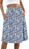 Naggoo Womens Skirts Knee Length Summer Floral Elastic Waist Midi Skirt with Pockets Floral Blue XXL