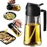 TrendPlain 16oz/470ml Glass Olive Oil Sprayer for Cooking - 2 in 1 Olive Oil Dispenser for Kitchen Gadgets, Air Fryer, Salad, and BBQ - Black