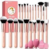 Makeup Brushes Set, Mlemle Professional 26 Pcs Makeup Kit, Include Powder Foundation Concealers Blush Eye shadows 21 Pcs Makeup Brushes and 2 Powder Puff, 3 Makeup Sponge(A01-Pink)