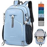 Bymontin 35L Essential Hiking Backpack for Men Women, Lightweight Foldable Packable Daypack for Gym, Outdoor Sport and Travel (Sky-Blue)