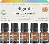 Cliganic Organic Essential Oils Set (Top 5 - The Classics) - 100% Pure Natural - Aromatherapy, Candle Making - Peppermint, Lavender, Eucalyptus, Lemongrass & Orange (Packaging May Vary)
