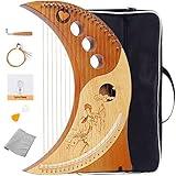 Davrock Harp Autoharps Lyre Humanized Design Of The Moon Harps, Traditional Classic Stringed Instruments, With Performance Package, Tuner, Spare Strings (Color : Brown, Size : 19 string)