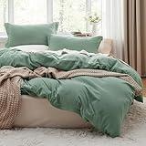 Bedsure Sage Green Duvet Cover Queen Size - 3 Pieces Prewashed Extra Soft Bedding Set, Includes 1 Duvet Cover 90x90 Inches with Zipper Closure & 2 Pillow Shams, Comforter Not Included