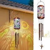Hummingbird Solar Wind Chimes for Outside, Gifts for Women, Solar Lanterns Outdoor Decor Metal Hanging Lights Waterproof for Garden, Porch, Backyard, Birthday Gifts for Mom Grandma(1Pack)