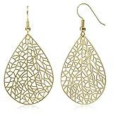 Teardrop Earrings for Women, 14K Gold Plated Dangle Earrings, Handmade Filigree Earrings for Gift