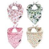 Gofshy Summer Spring Dog Bandanas-4PCS Pink Green Orange Floral Printing Dog Scarf Bib Kerchief Breed for Girl Dogs Large Medium Pets Gift