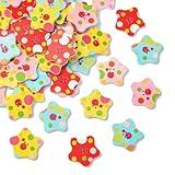 Gelirda 100Pcs Random Color Star Shape Dot Wood Buttons Pentagram Wooden Button with 4 Holes for Skirts Clothes Jewelry Making DIY Crafts