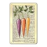 KIYOYO Metal Tin Signs Carrot Metal Sign Carrot Domestic Vegetable Wall Decor Kitchen Wall Decor on Antique Book Pages Suitable for Home Bar Cafe Farmhouse Decoration 8x12 Inch