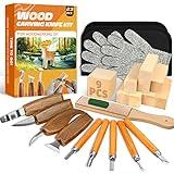 Wood Carving Kit, 23pcs Wood Carving Tools with 4 Wood Carving Knives 5 Detail Knives 9 Blocks, Whittling Kit DIY Hobbies for Adults