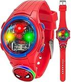 Marvel Spider-Man Kids Flashing LED Watch – Red Digital LCD Display, Light-Up Dial & Strap Icon, Interactive RGB Feature, Adjustable Strap, Durable, Collectible Tin – Fits Wrists 5.5” to 8”