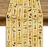 JanJCurt Egyptian Hieroglyphics Table Runner, Vintage Old Paper Ancient Egyptian History Symbols Table Runner for Kitchen Dining Table Party Decor, 13x36inch