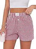 ANRABESS Boxer Shorts for Women Gingham Pajama 2025 Summer Casual Lounge Sleep Plaid Shorts Y2K Beach Bottoms Red White Plaid Small