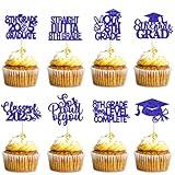 JKQ 32 Pieces 8th Grade Grad Cupcake Toppers Blue Glittery Eighth Grade Graduation Cupcake Decorations Class of 2025 Peace out 8th Grade Cupcake Picks for Middle School Grad Party Cupcake Decorations