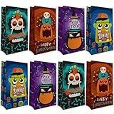 EasyKart Labels - 32 PCS Trick or Treat Goody Bags, 4 Designs, Party Favor Candy Bags with Halloween Stickers