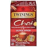 Twinings Ultra Spice Chai Black Tea Individually Wrapped Bags, 20 Count (Pack of 1), Sweet, Savoury Spices, Caffeinated, Enjoy Hot or Iced, 20 Teabags
