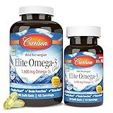 Carlson Labs Elite Omega-3, 1600 mg, Gems Fish Oil Soft Gels, Natural Lemon Flavor, 2 Pack (120 Count Each)