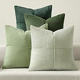 MIULEE Summer Green Decorative Throw Pillow Covers 18x18 Inch Set of 4 Boho Farmhouse Cushion Covers Mordern Nordic Pillow Cases Soft Corduroy Gradient Home Decor for Couch Sofa Living Room Bed