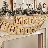 Christmas Decorations - Vintage Merry Christmas Banner - Retro Nostalgic Traditional Old Fashioned Victorian Xmas Holiday Decor for Indoor Home Office Fireplace Mantle Farmhouse